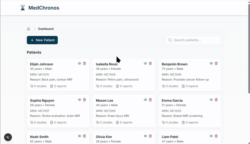 MedChronos Dashboard - Patient Management Interface